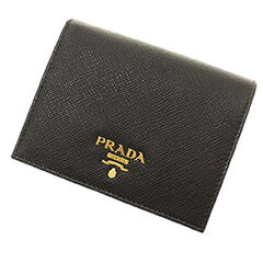 プラダ サフィアーノ コンパクト二つ折り財布 黒 レザー 1MV204