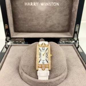 ハリー・ウィンストン アヴェニューC ベゼル2重ダイヤモンド ホワイトシェル K18イエローゴールド/クロコレザー