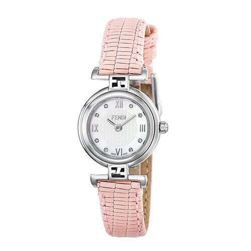 フェンディのピンクの革ベルトの時計