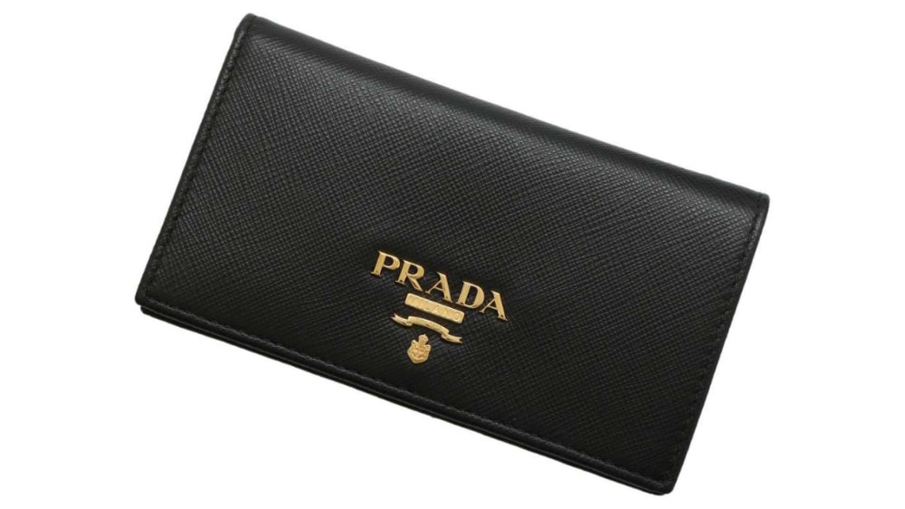 プラダ カードケース ネックストラップ付き レザー ブラック 金ロゴ