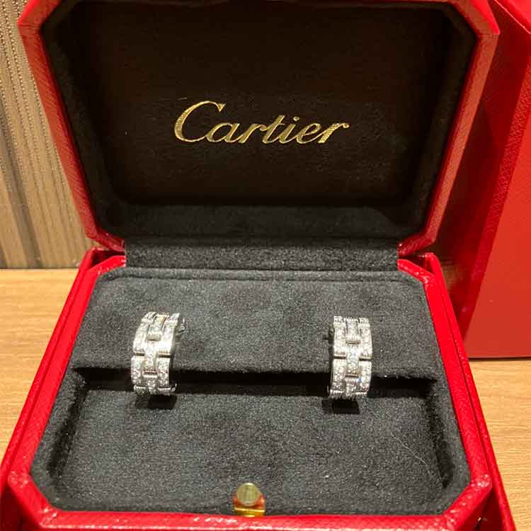カルティエ マイヨン パンテール イヤリング 3連パヴェ K18ホワイトゴールド B8032600