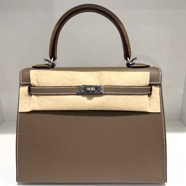 エルメス ケリー25 セリエ(外縫い) エトゥープ エプソン シルバー金具 K刻印
