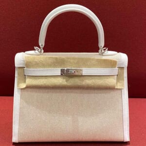 エルメス ケリー25 セリエ(外縫い) エクリュ/ニューホワイト トワルアッシュ/スイフト シルバー金具 B刻印