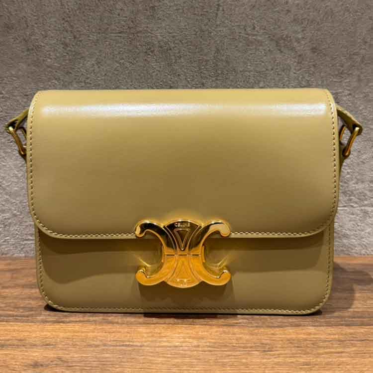セリーヌ ティーン トリオンフ ショルダーバッグ オリーブ シャイニーカーフスキン ゴールド金具 188423