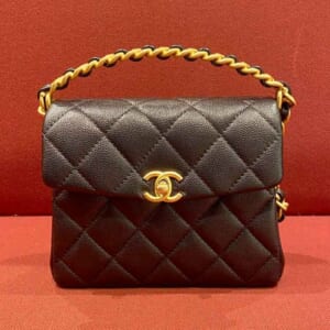 シャネル マトラッセ トップハンドル ミニ フラップバッグ 黒 キャビアスキン ゴールド金具 AS4472
