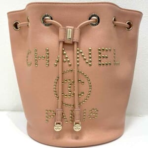 シャネル ドーヴィル 巾着ショルダーバッグ キャビアスキン ピンク ゴールド金具