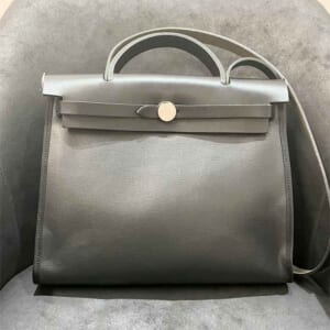 エルメス エールバッグジップPM 黒 トワルアッシュベルリンヌ/レザー シルバー金具 U刻印
