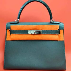 エルメス ケリー28 セリエ(外縫い) グラファイト エプソン シルバー金具 □Ｊ刻印