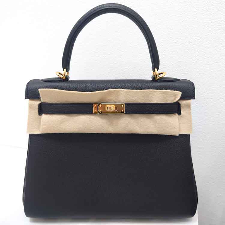 エルメス ケリー25 黒 トゴ ゴールド金具 K刻印