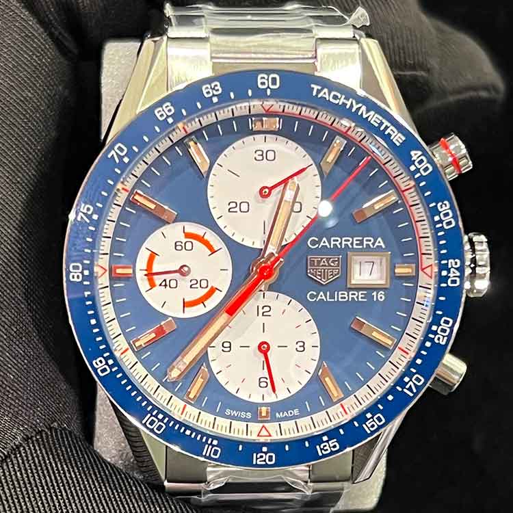 タグ・ホイヤー カレラ クロノグラフ キャリバー16 41mm ブルー/ホワイト文字盤 SS CV201AR.BA0715
