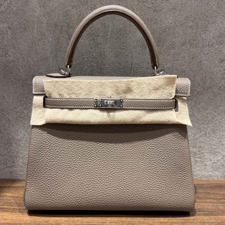 エルメス ケリー25 エトゥープ トゴ シルバー金具 W刻印