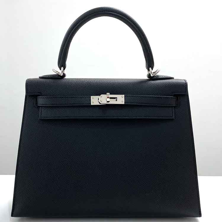 エルメス ケリー25 セリエ(外縫い) 黒 エプソン シルバー金具 W刻印