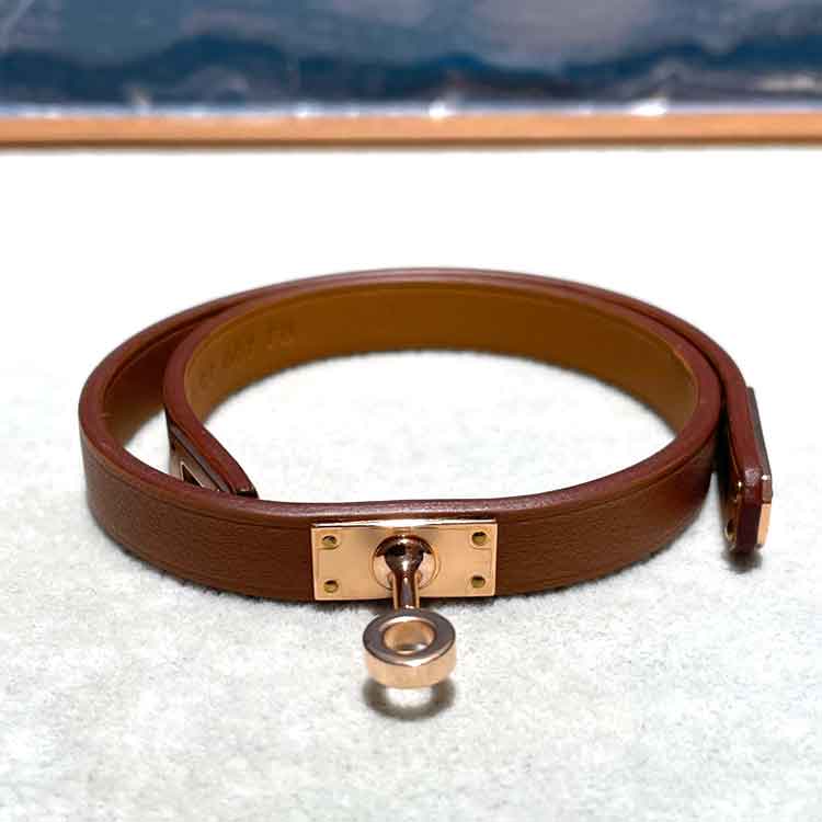 エルメス ブレスレット ミニ・ケリー・ドゥブルトゥール T2 ゴールド スイフト ピンクゴールド金具 W刻印