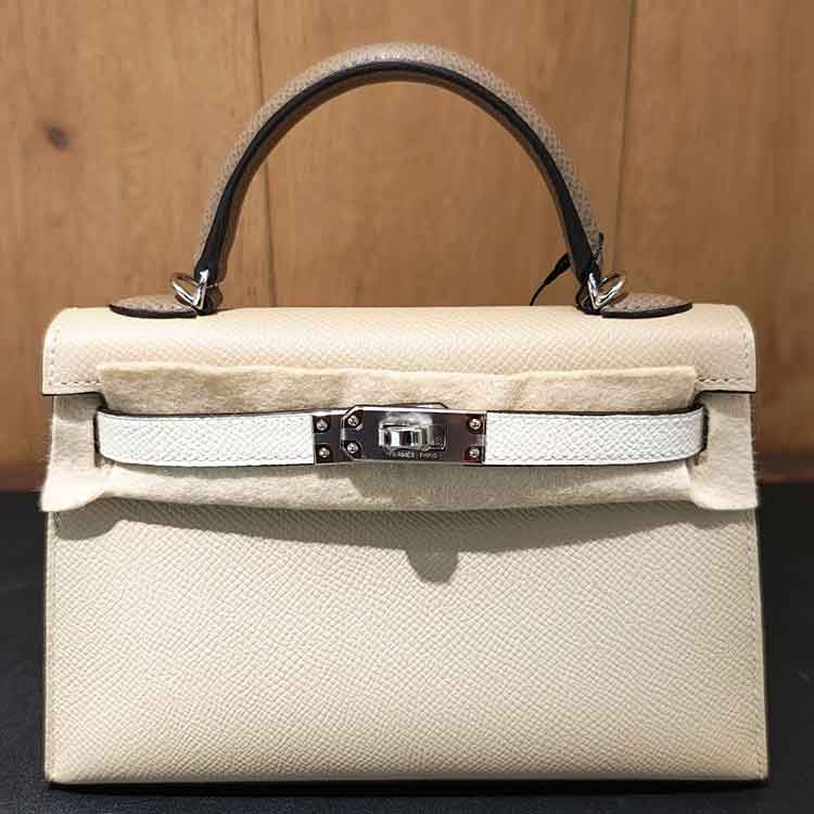 エルメス ミニケリードゥ トリコロール トレンチ/クレ/エトゥープ エプソン シルバー金具 K刻印