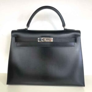 エルメス ケリー32 セリエ(外縫い) 黒 ボックスカーフ シルバー金具 □C刻印