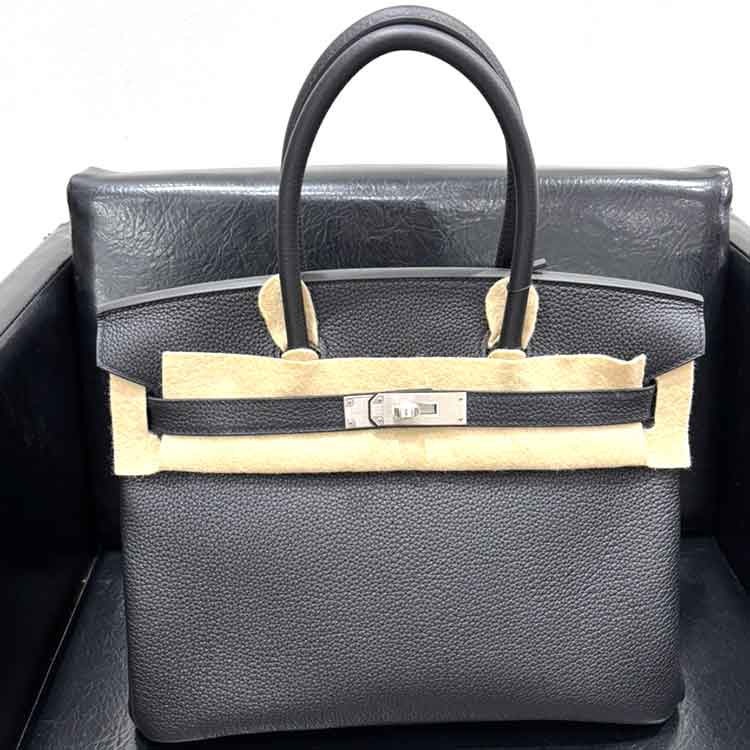 エルメス バーキン30 黒 トゴ マットシルバー金具 K刻印