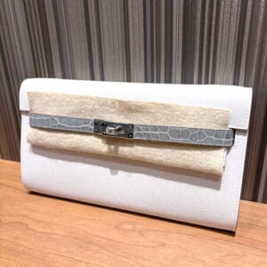 エルメス ケリーウォレットロング トゥーゴー グリスペール/グリシマン エプソン シルバー金具 B刻印