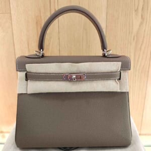 エルメス ケリー25 エトゥープ トゴ シルバー金具 Ｗ刻印