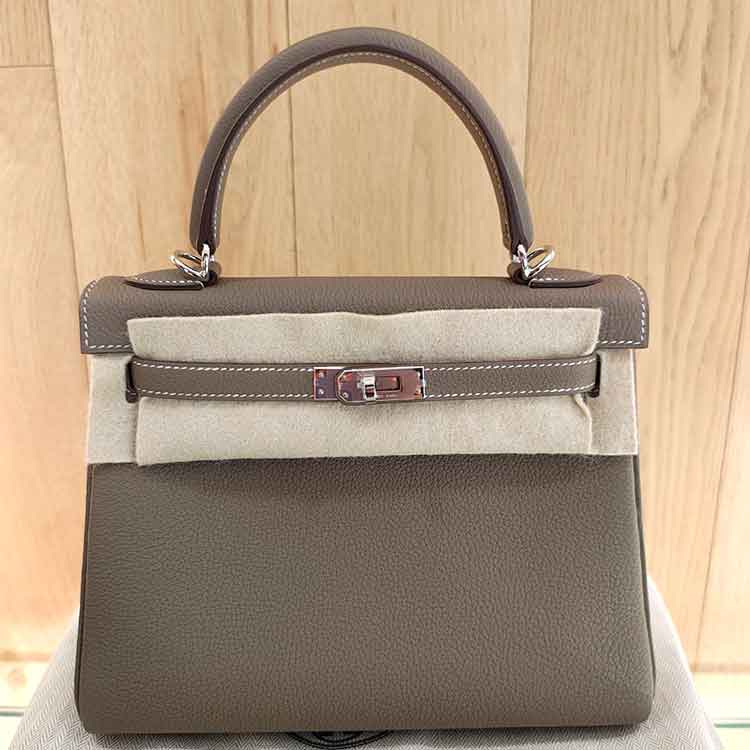 エルメス ケリー25 エトゥープ トゴ シルバー金具 Ｗ刻印