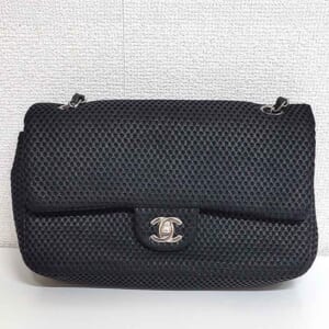 シャネル Wフラップ チェーンショルダーバッグ 黒 ファブリック/レザー シルバー金具 29番