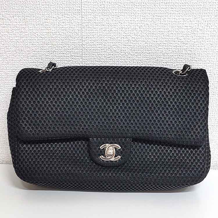 シャネル Wフラップ チェーンショルダーバッグ 黒 ファブリック/レザー シルバー金具 29番