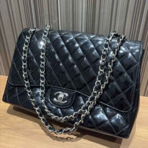 シャネル デカマトラッセ34 チェーンショルダーバッグ 黒 エナメル シルバー金具 13番
