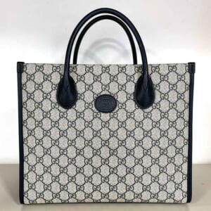 グッチ GGスプリーム 2WAYトートバッグ ベージュ/黒 PVC/レザー シルバー金具 659983