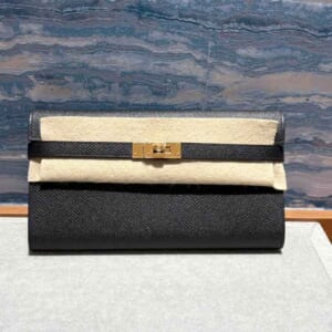 エルメス ケリーウォレットロング 黒 エプソン ゴールド金具 D刻印