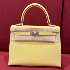 エルメス ケリー25 セリエ(外縫い) ジョーヌプッサン エプソン シルバー金具 K刻印