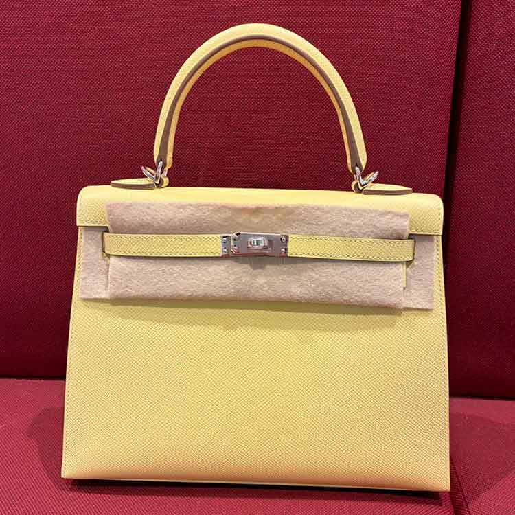 エルメス ケリー25 セリエ(外縫い) ジョーヌプッサン エプソン シルバー金具 K刻印