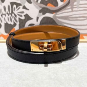 エルメス ベルト ケリー 黒 エプソン ピンクゴールド金具 W刻印