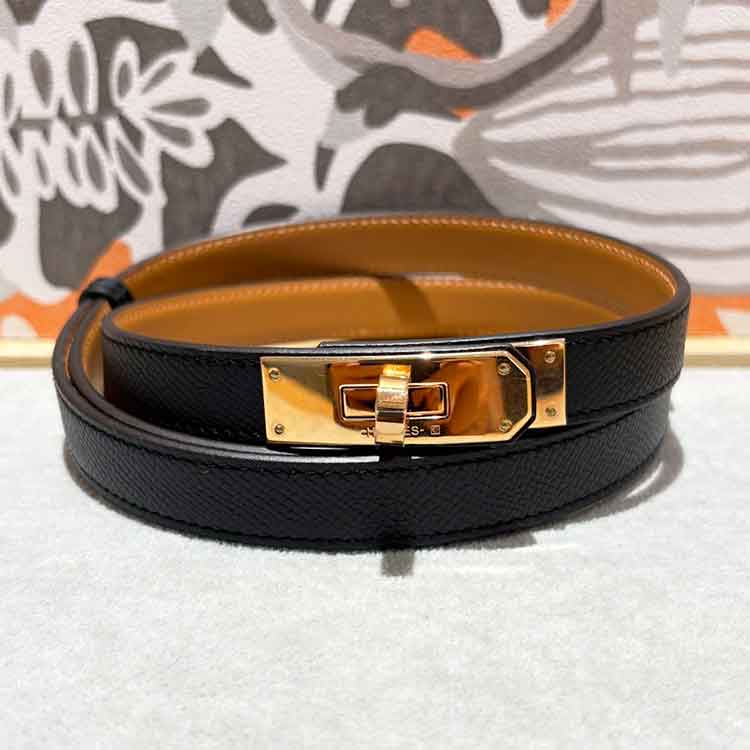 エルメス ベルト ケリー 黒 エプソン ピンクゴールド金具 W刻印