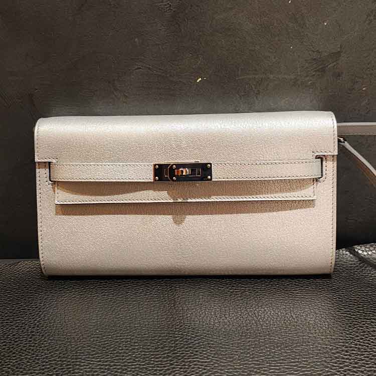 エルメス ケリーウォレットロング トゥーゴー アルジャン シェーブルシャムキラ シルバー金具 K刻印