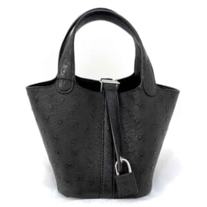 エルメス ピコタンロック マイクロ 黒 オーストリッチ シルバー金具 W刻印