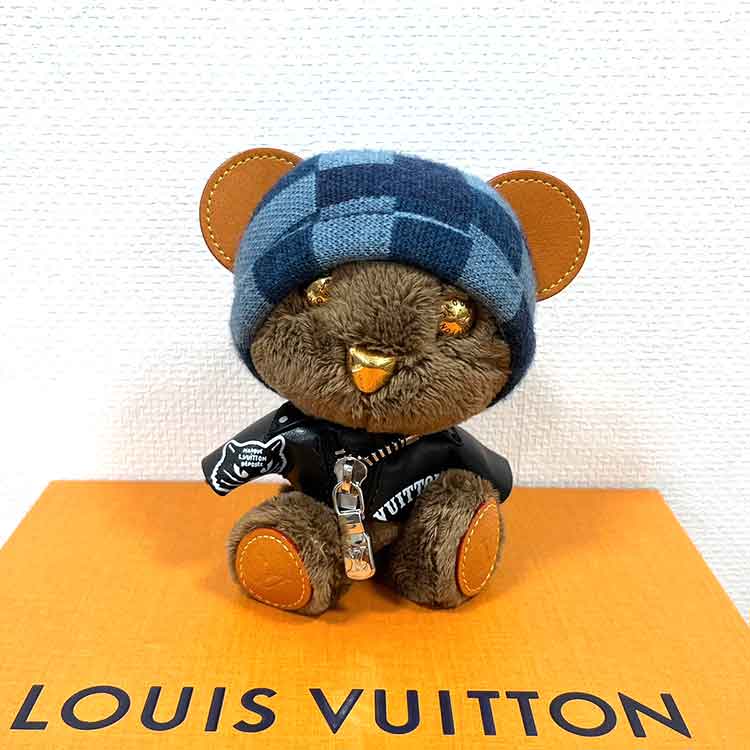 ルイ・ヴィトン バッグチャーム・LV ルイ ベア ブラウン/ブルー フェイクファー ゴールド/シルバー金具 M03206