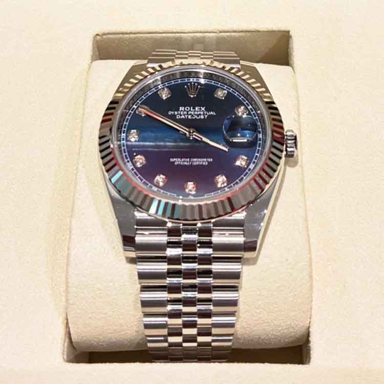 ロレックス デイトジャスト 41mm 10Pダイヤモンド ブルー SS/K18ホワイトゴールド ジュビリーブレス 126334G
