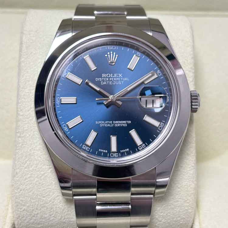ロレックス デイトジャスト2 41mm ブルー/バー文字盤 SS 116300