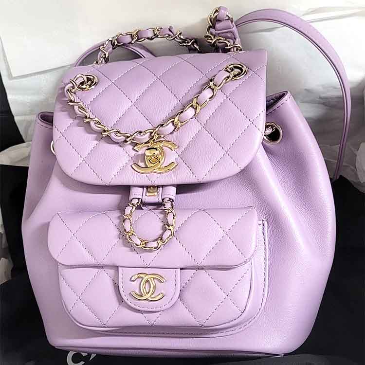 シャネル マトラッセ バックパック スモール ラベンダーパープル カーフレザー シャンパンゴールド金具 AS2908