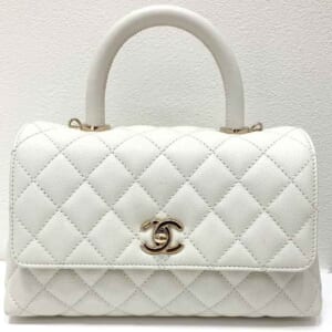 シャネル ココハンドルXS 2WAY ハンドバッグ ホワイト キャビアスキン シャンパンゴールド金具 A92990 ランダム