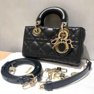 クリスチャン・ディオール レディ D-JOY カナージュ 2wayバッグ マイクロ 黒 ラムスキン シャンパンゴールド金具 S0910ONGE