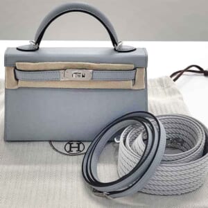 エルメス ミニケリー2 ブルーグラシエ エプソン シルバー金具 K刻印