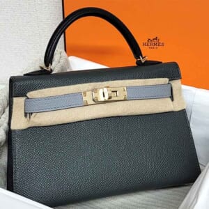 エルメス ミニケリー2 トリコロール ヴェールマングローブ/黒/グリパンタン エプソン シャンパンゴールド金具 K刻印