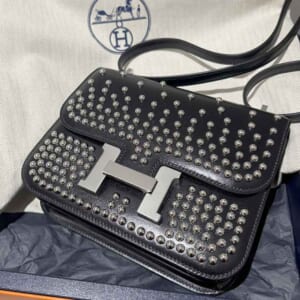 エルメス コンスタンスミニ クルーテ 黒 ボックスカーフ シルバー金具 B刻印