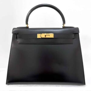 エルメス ケリー28 セリエ(外縫い) 黒 ボックスカーフ ゴールド金具 ○S刻印