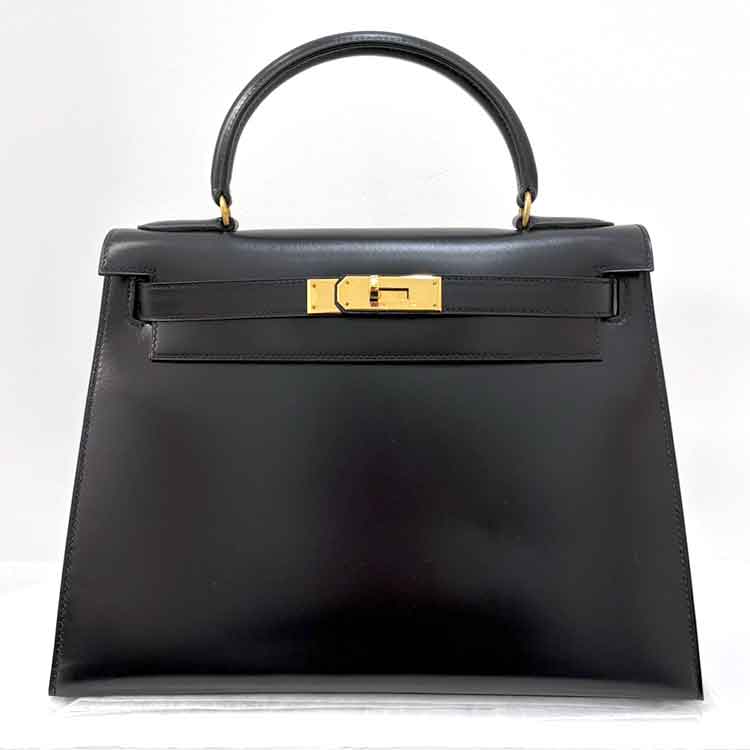 エルメス ケリー28 セリエ(外縫い) 黒 ボックスカーフ ゴールド金具 ○S刻印