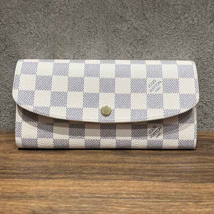 ルイ・ヴィトン ダミエ・アズール ポルトフォイユ・エミリー ローズ・バレリーヌ ゴールド金具