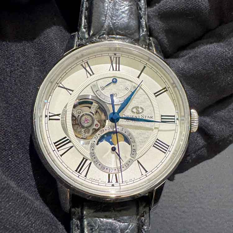 オリエント オリエントスター メカニカルムーンフェイズ 41mm ホワイト文字盤 SS/レザー F7X6-UAA0