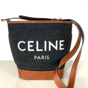 セリーヌ CELINEロゴ バケット ショルダーバッグ スモール ダークグレー/ブラウン フェルト/レザー ゴールド金具