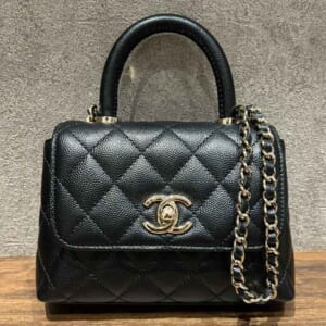 シャネル ココハンドル ミニ ハンドバッグ 黒 キャビアスキン シャンパンゴールド金具 AP4244