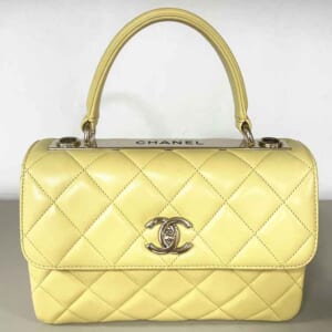 シャネル トレンディCC トップハンドル 2WAYハンドバッグ イエロー ラムスキン シャンパンゴールド金具 A69923